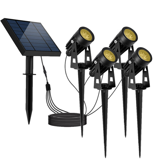 Lot de 4 Spots Solaires avec Panneau Solaire Déporté ROUNDY - Éclairage LED Puissant Blanc Froid, 4 en 1 à Piquer ou à Fixer, Idéal pour Jardin, Terrasse et Allée (H27 cm)