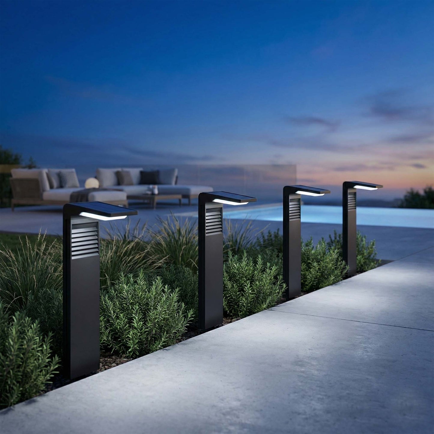 Lot de 4 balises solaires à planter LED blanc froid OSTRY H41cm Lumière Extérieur, Eclairage Solaire pour Jardin Chemin