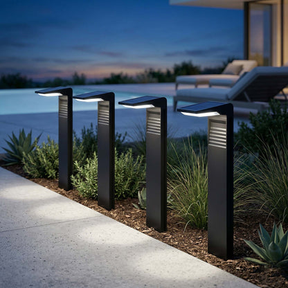 Lot de 4 balises solaires à planter LED blanc froid OSTRY H41cm Lumière Extérieur, Eclairage Solaire pour Jardin Chemin