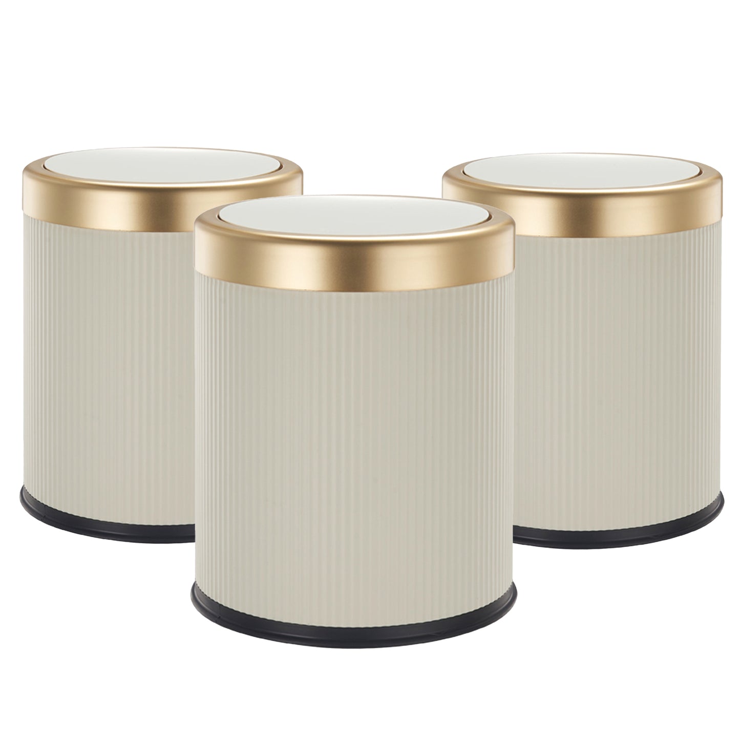 Lot de 3 Poubelles Push en Plastique 8L GLINT Blanc et Or