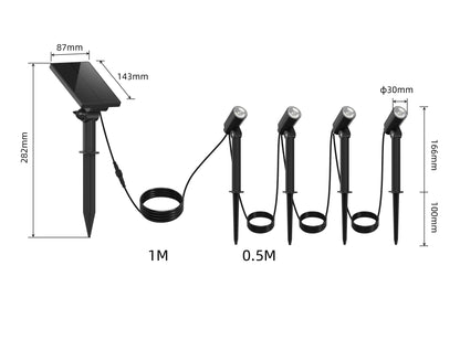 Lot de 4 Spots Solaires LED Blanc Chaud avec Panneau Solaire déporté MINI ROUNDY - A piquer au sol ou à fixer au mur