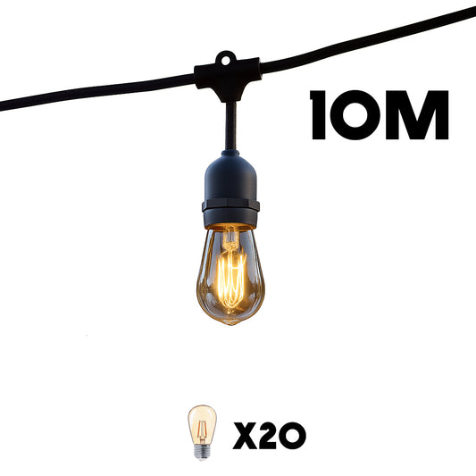 Guirlande lumineuse extérieure 10m avec 20 ampoules LED filament E27 blanc chaud MAFY LIGHT
