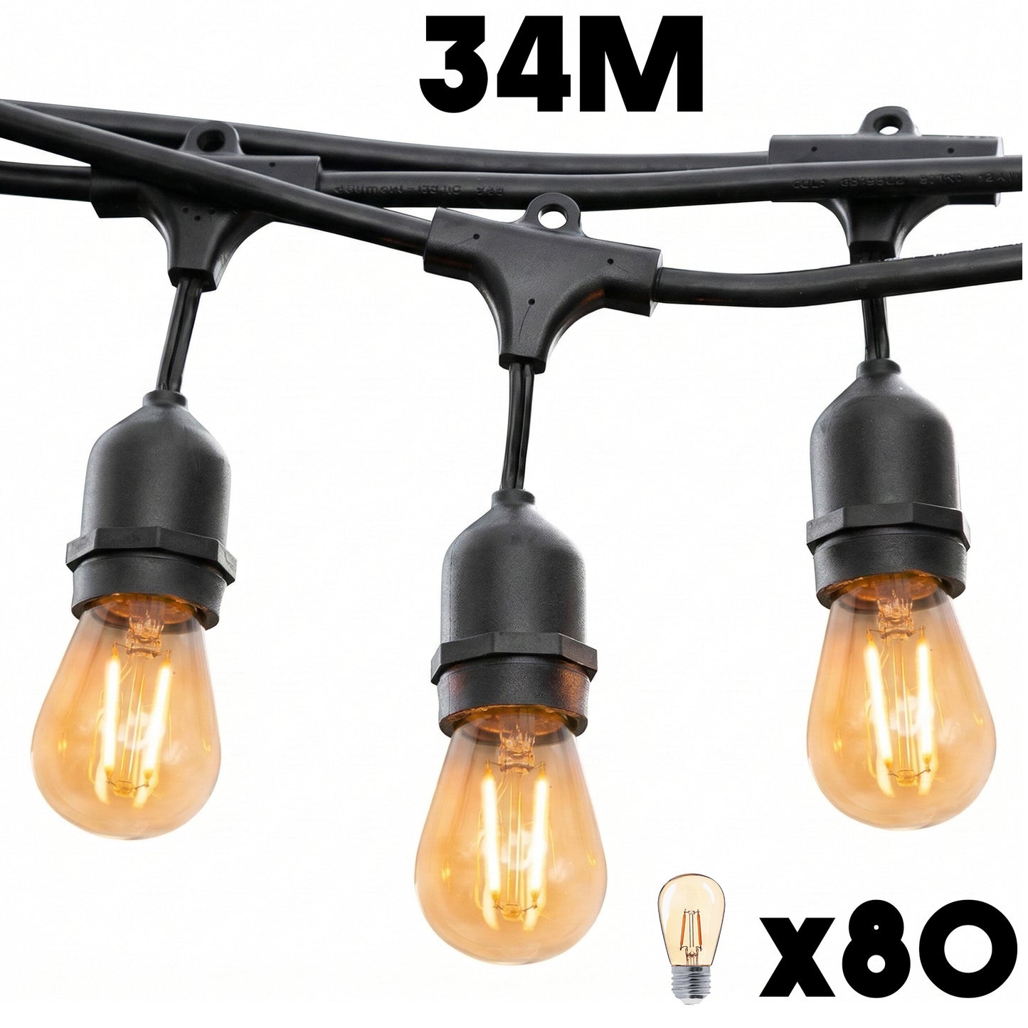 Guirlande lumineuse extérieure raccordable 34m avec 80 ampoules LED filament E27 blanc chaud MAFY LIGHT