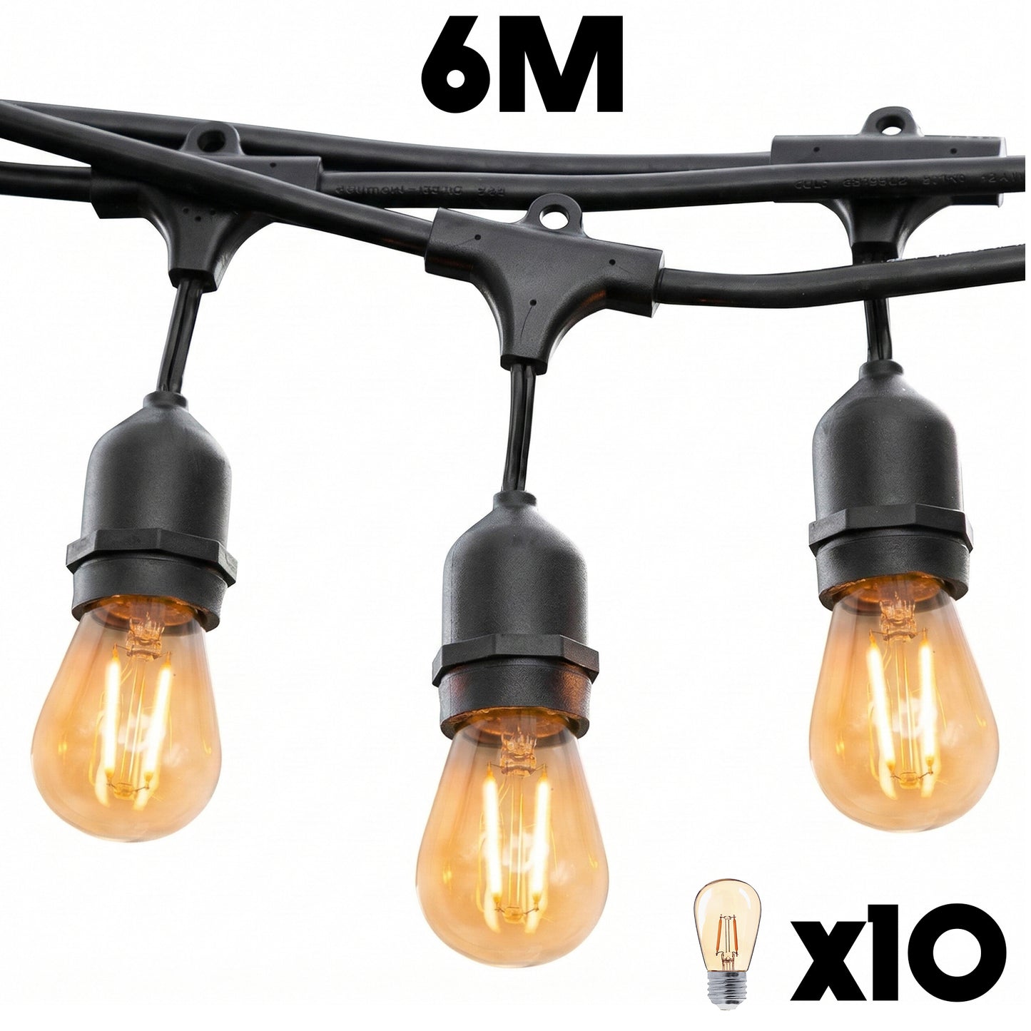 Guirlande lumineuse extérieure raccordable 6m avec 10 ampoules LED filament E27 blanc chaud MAFY LIGHT