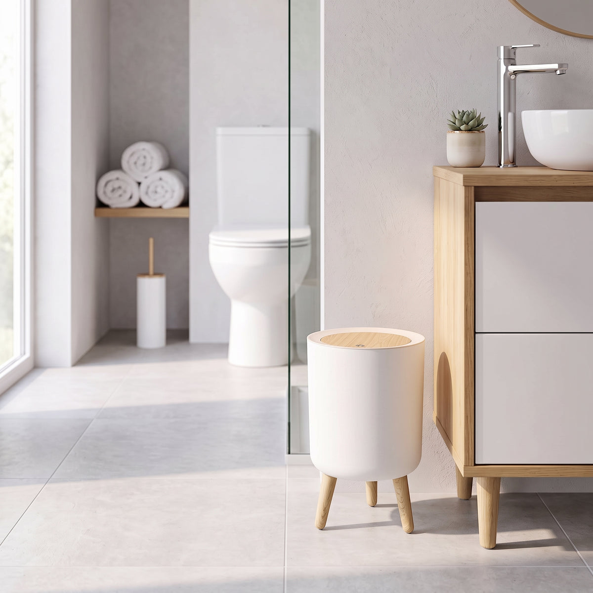 Poubelle sur pied de salle de bain touch 7L MALMO Couleur bois
