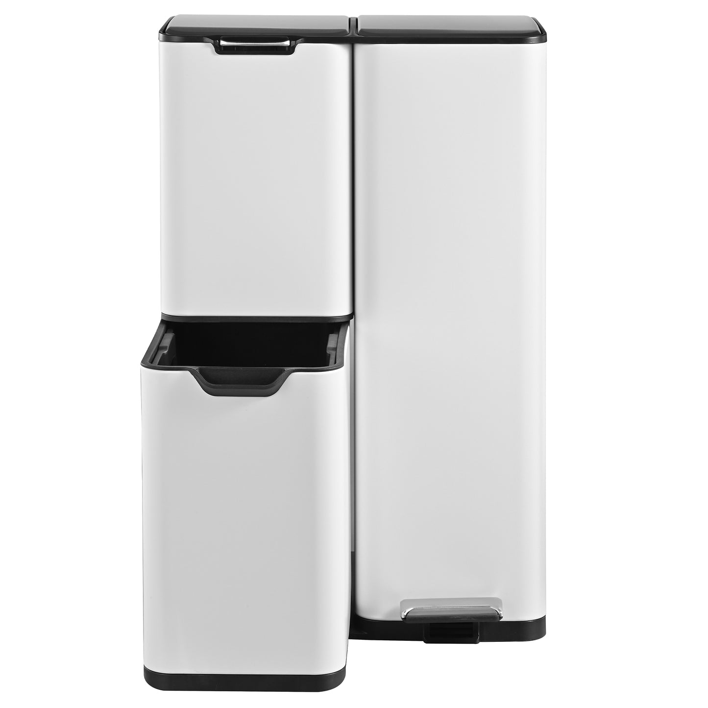 Poubelle de cuisine à pédale tri sélectif recyclage 60L(13+17+30L) HAJA en acier Inox Blanc avec seau