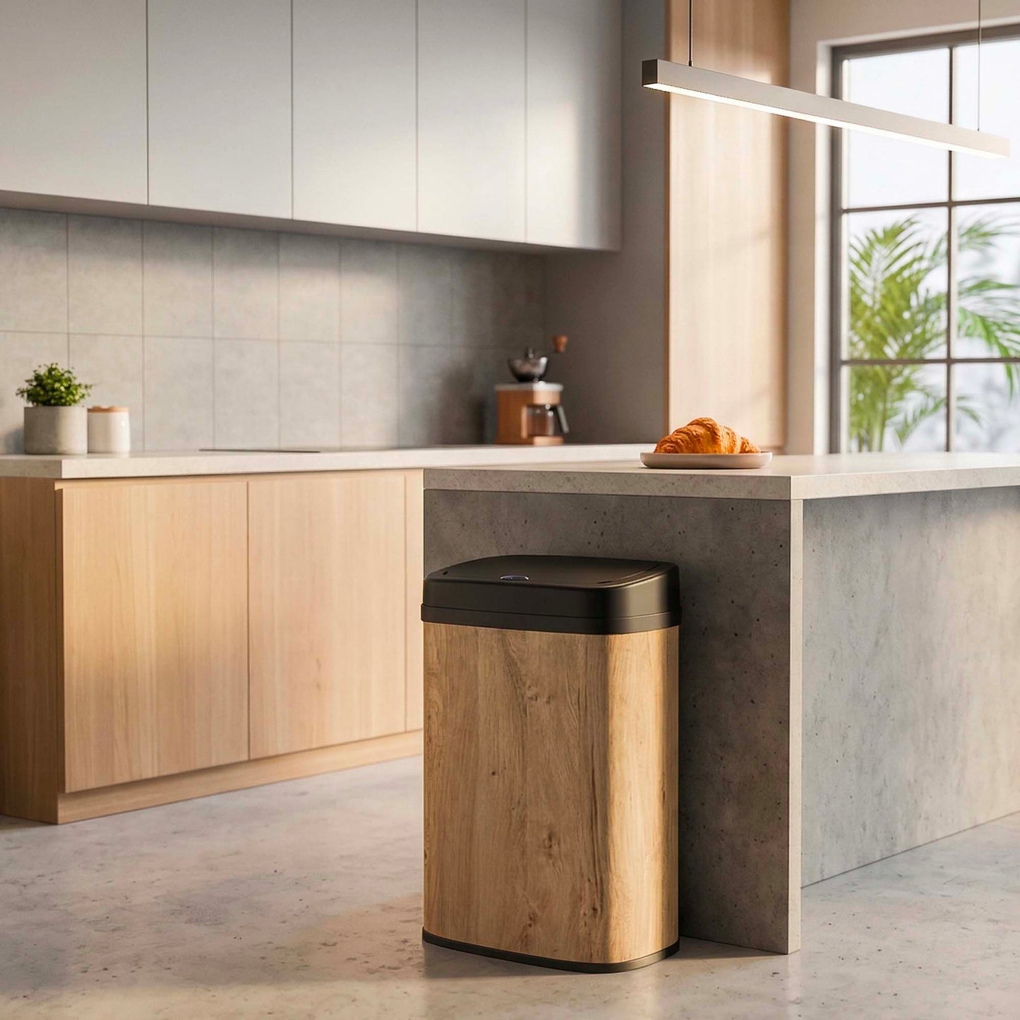 Poubelle de cuisine automatique 58L MAJESTIC WOOD design BOIS grande capacité en INOX avec cerclage