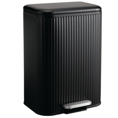 Poubelle de Cuisine à Pédale 50L LINE — Grand Bac à Déchets Rectangulaire Strié en Acier Inoxydable avec Couvercle Soft-Close Anti-Odeurs, Noir Mat