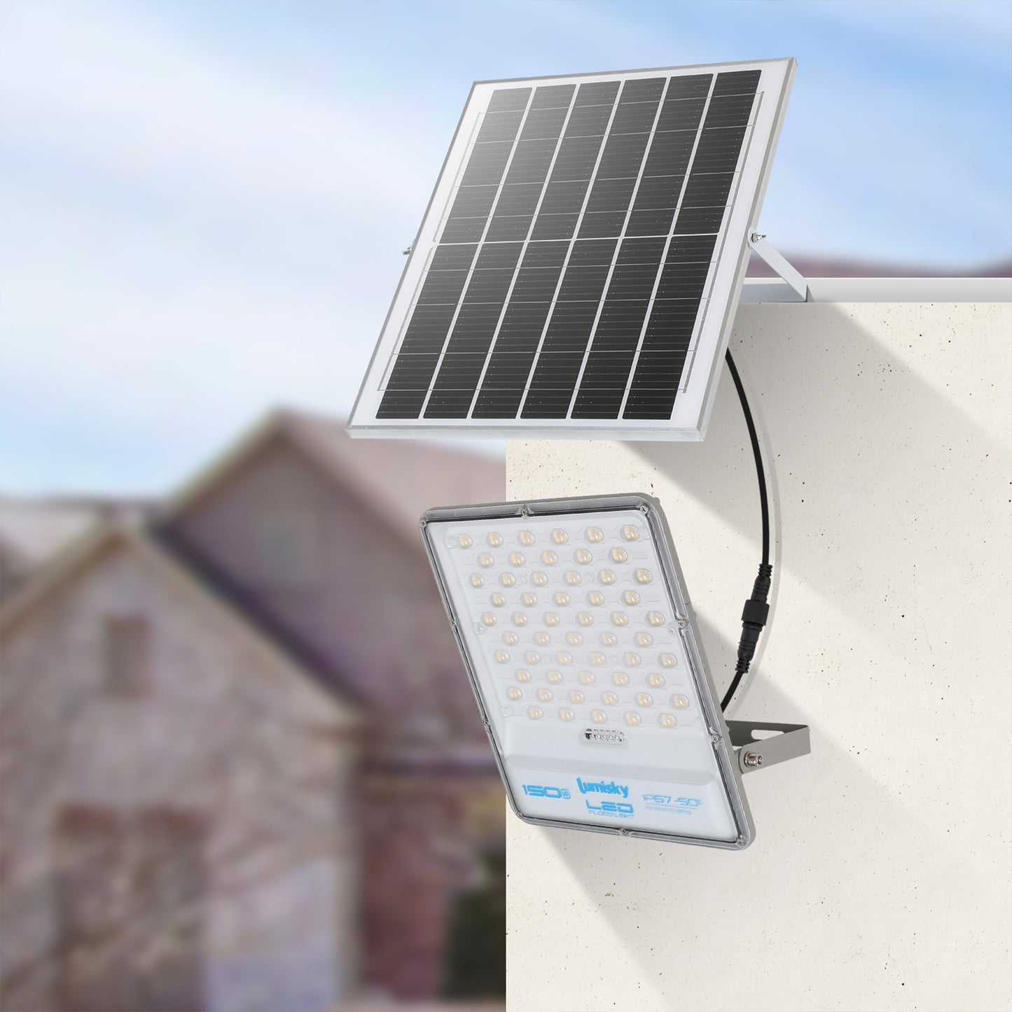 Projecteur solaire éclairage très puissant LED blanc chaud/ froid TITAN avec panneau solaire déporté et télécommande H30.5cm