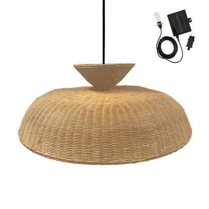 Suspension solaire DARMA SOLAR en rotin naturel avec câble hybride secteur et solaire 5m de longueur