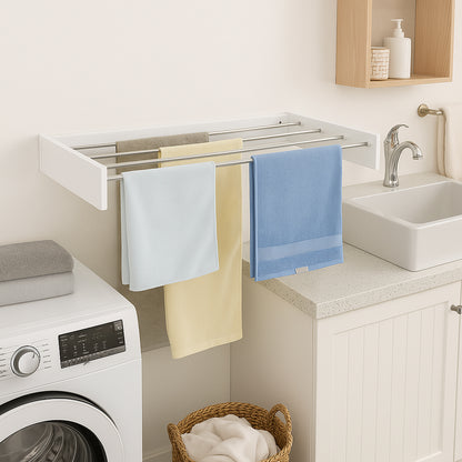 Étendoir à Linge Mural, Étendoir, Montage Mural, COBRA Etendoir à Linge Pliable pour l'intérieur ou l'extérieur, 100 cm, Blanc