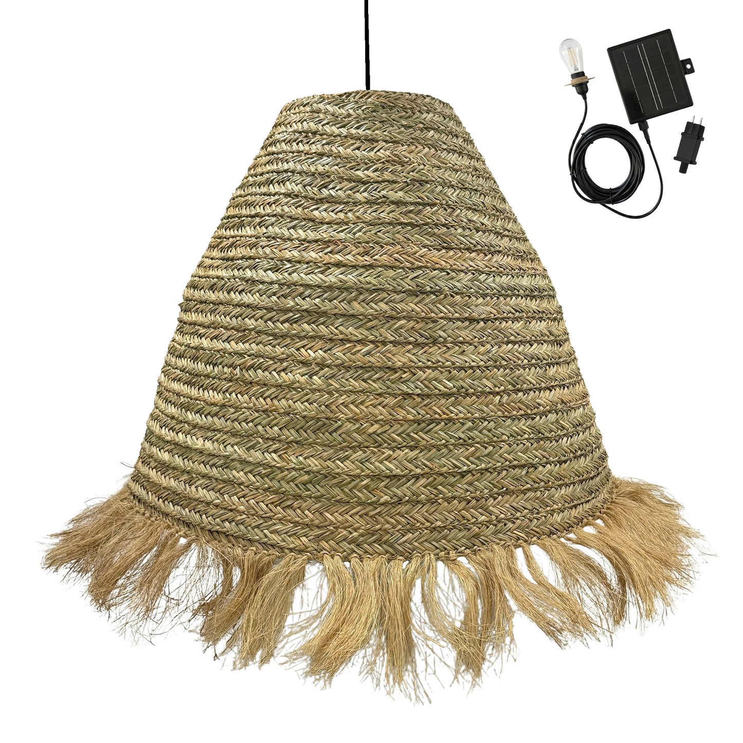 Suspension solaire XXL BIG ANAFI SOLAR en jonc de mer avec câble hybride secteur et solaire 5m de longueur