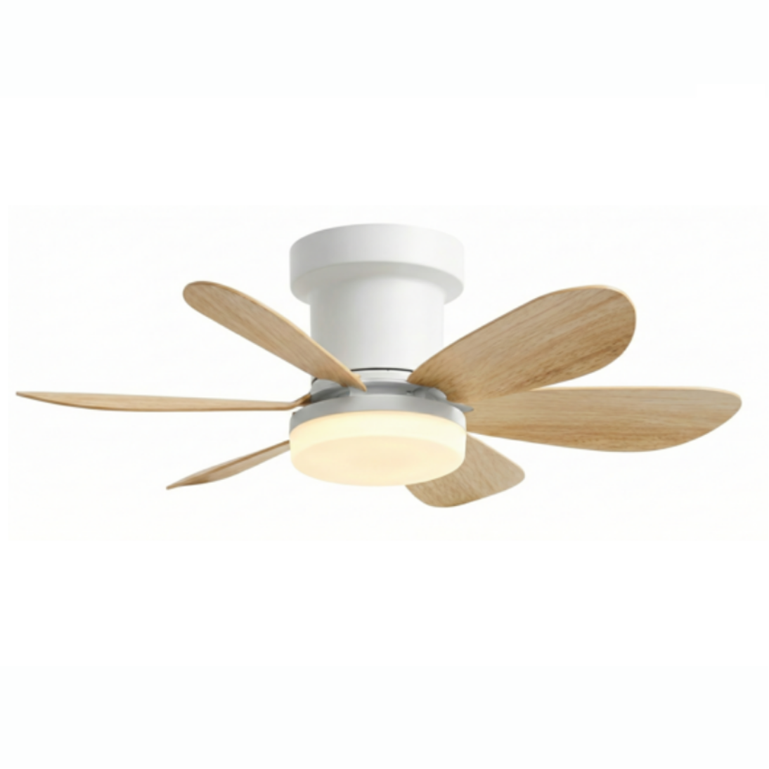 Ventilateur de Plafond 52cm avec Lampe LED MISTRAL Petit Ventilateur Silencieux Chambre Enfant Bureau Cuisine Moteur DC Basse Consommation Réversible Ete Hiver avec Télécommande Couleur bois