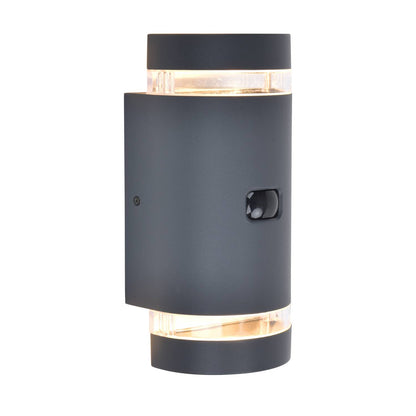 Applique murale d'extérieur sur secteur FOCUS SENSOR avec détecteur de mouvement aluminium gris éclairage culot GU10 bidirectionnelle H23,9cm