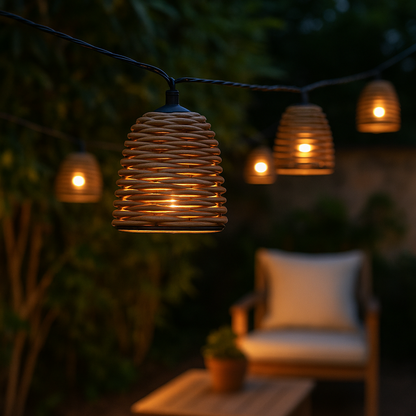 Lot de 2 guirlandes lumineuses solaires 10 abat-jour poly rotin LED blanc chaud FORMENTERA 3.80m