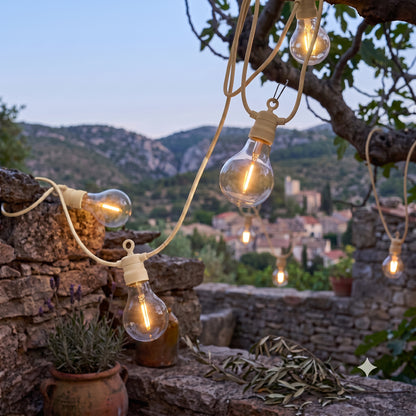 Guirlande lumineuse extérieur beige 10 globes transparents raccordable LED blanc chaud PARTY MAX CLEAR CREAM 8m