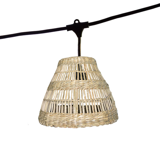 Guirlande lumineuse raccordable d'extérieur avec abat-jour en herbe marine style bohème 7 ampoules à filament douille E27 LED blanc chaud TESSA LIGHT 6m