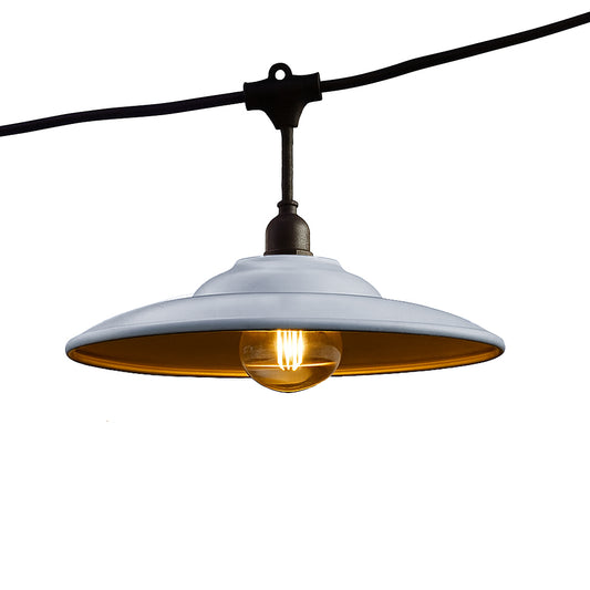Guirlande lumineuse raccordable extérieur avec abat-jour en acier style industriel 10 ampoules à filament douille E27 LED blanc chaud BOWL GALVA LIGHT 6m