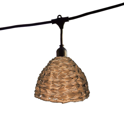 Guirlande lumineuse raccordable d'extérieur avec abat-jour en polyrotin style bohème 7 ampoules à filament douille E27 LED blanc chaud MELLOW LIGHT 6m