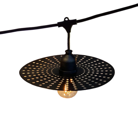 Guirlande lumineuse extérieur avec abat-jour à trou en métal 10 ampoules à filament vintage douille E27 LED blanc chaud PLANET LIGHT 6m