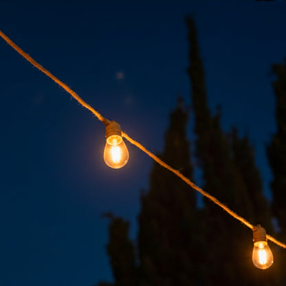 Guirlande lumineuse solaire et sur secteur raccordable en corde 20 ampoules transparentes LED blanc chaud FANTASY CORD SOLAR 13m