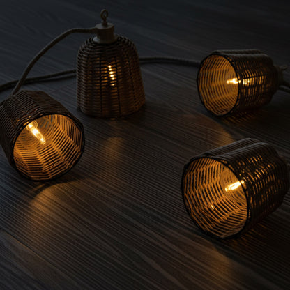 Guirlande lumineuse extérieur raccordable 10 abat-jour en poly rotin FORMENTERA BIG HYBRID blanc chaud 8m solaire et sur secteur