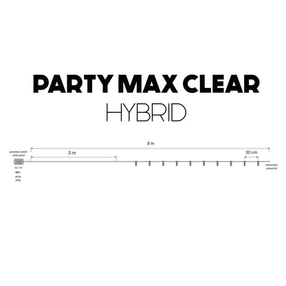 Guirlande lumineuse extérieur taupe 10 globes transparents raccordable LED blanc chaud PARTY MAX CLEAR HYBRID TAUPE 8m solaire et sur secteur