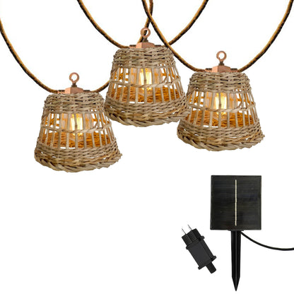 Guirlande lumineuse extérieur raccordable 10 abat-jour naturels en rotin SAMOA LIGHT HYBRID LED blanc chaud 8m solaire et sur secteur