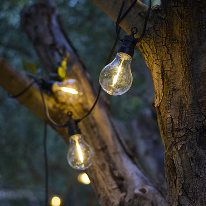 Guirlande lumineuse extérieur  10 globes transparents raccordable LED blanc chaud PARTY CLEAR HYBRID 8m solaire et sur secteur