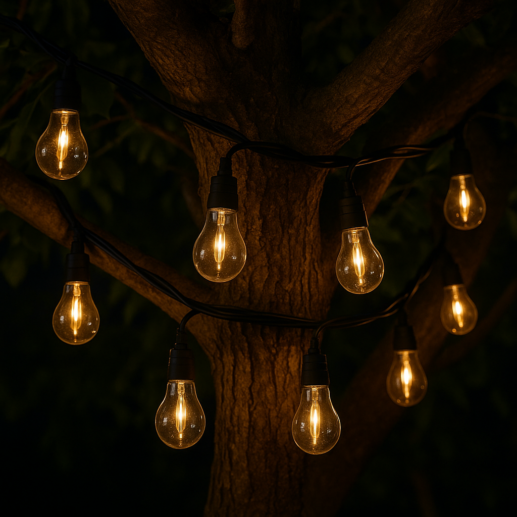 Guirlande lumineuse extérieur  10 globes transparents raccordable LED blanc chaud PARTY CLEAR HYBRID 8m solaire et sur secteur