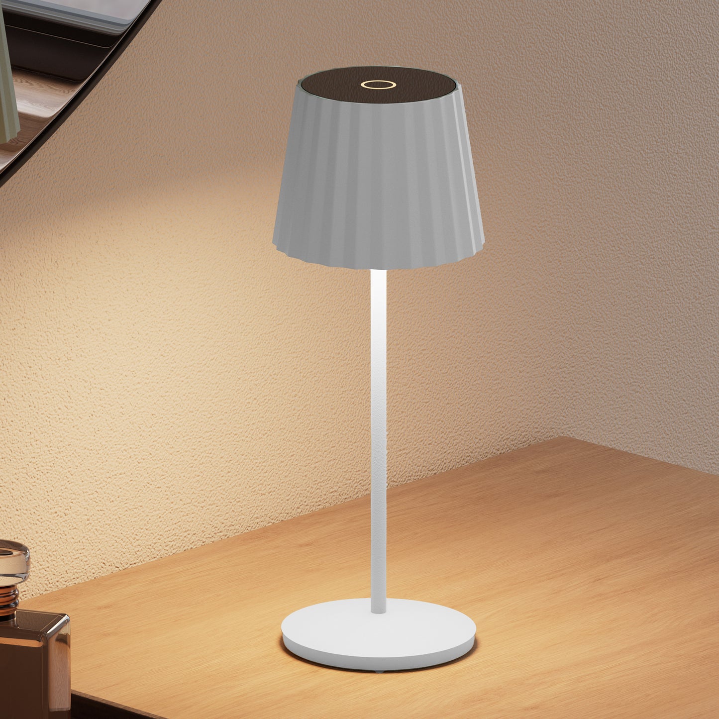 Lot de 6 Lampe de table sans fil LED blanc chaud dimmable ABBY WHITE H29cm Blanc avec plateau de chargement