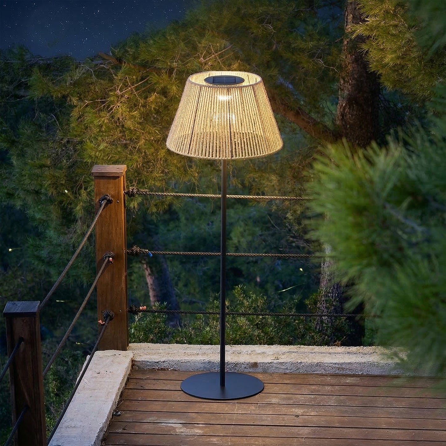 Lampadaire solaire extérieur en poly rotin avec module LED blanc chaud télécommande TALL RAFFY SOLAR H170cm