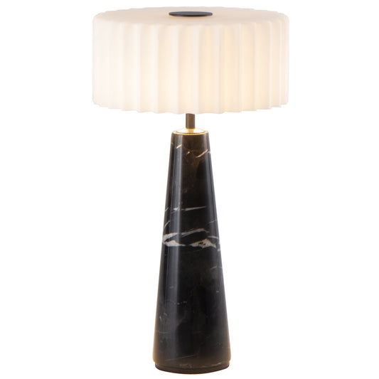 Lampe de table sans fil en marbre abat-jour ondulé LED blanc chaud dimmable BLOK BLACK MARBLE H30cm