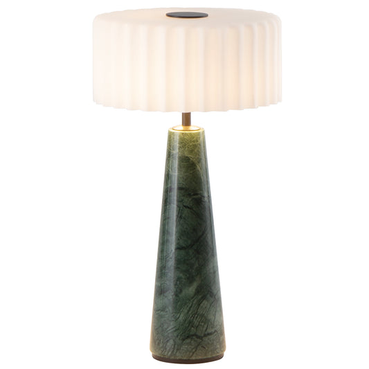 Lampe de table sans fil en marbre abat-jour ondulé LED blanc chaud dimmable BLOK GREEN MARBLE H30cm
