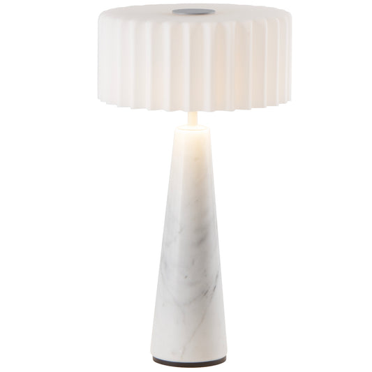 Lampe de table sans fil en marbre abat-jour ondulé LED blanc chaud dimmable BLOK WHITE MARBLE H30cm