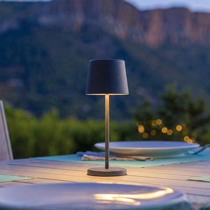 Mini lampe de table touch sans fil en aluminium gris LED KELLY MINI ROCK blanc dimmable H22cm