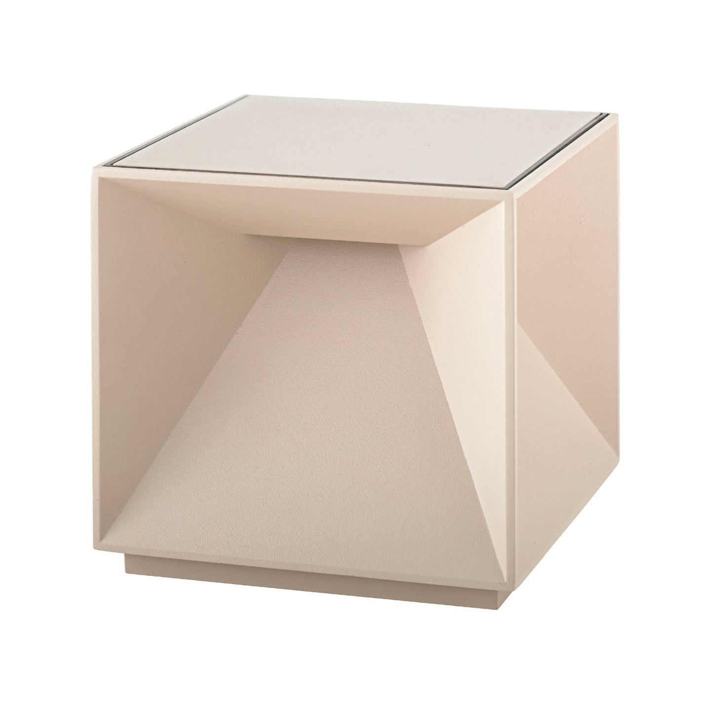 Mini lampe de table cubique en aluminium beige LED blanc chaud dimmable CUBOX MINI SAND H8cm