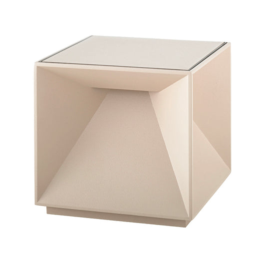 Mini lampe de table cubique en aluminium beige LED blanc chaud dimmable CUBOX MINI SAND H8cm