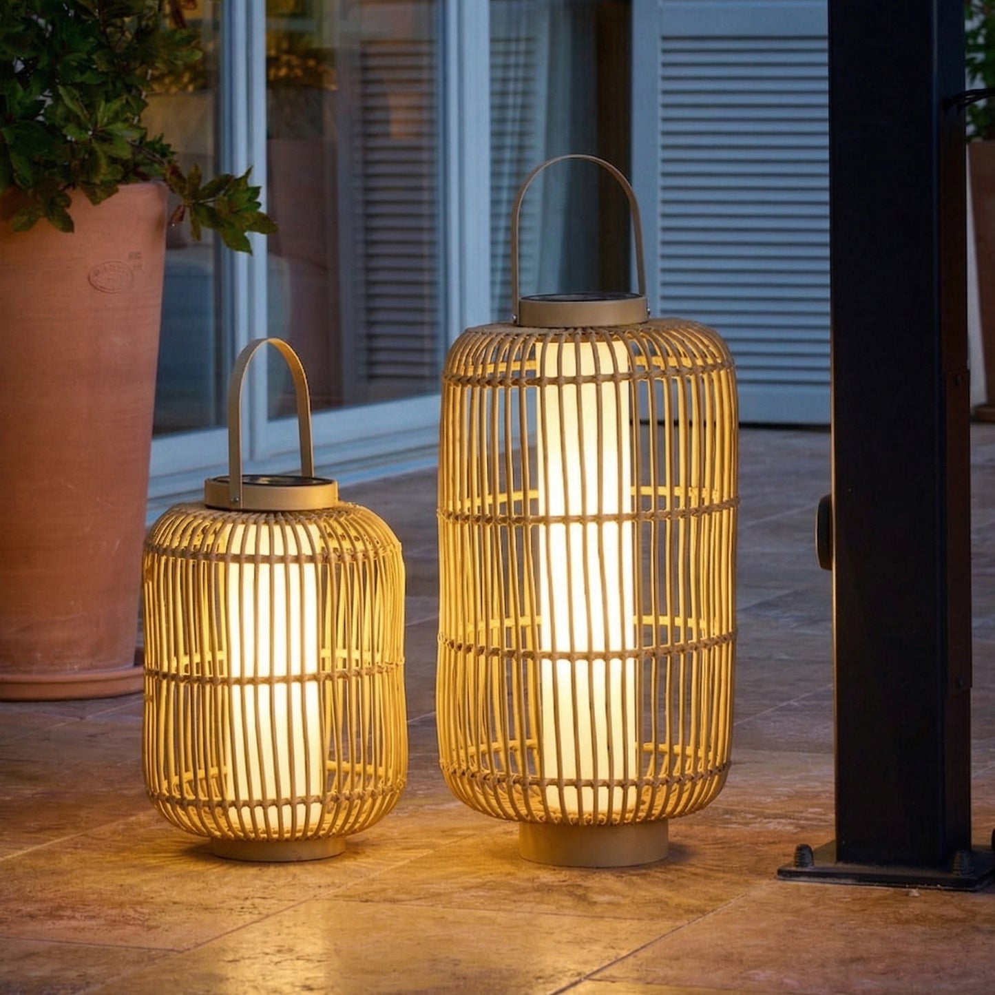 Lanterne solaire décorative avec base LED solaire rechargeable LED blanc chaud MARIEL SMALL H40cm