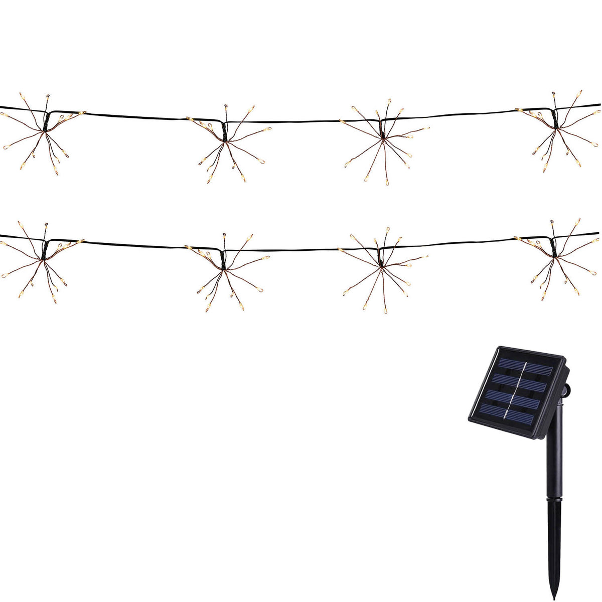 Lot de 2 guirlandes lumineuses solaires effet feu d'artifice 144 micro LED blanc chaud 2x FIREWORKS STRING LIGHT 4.2m