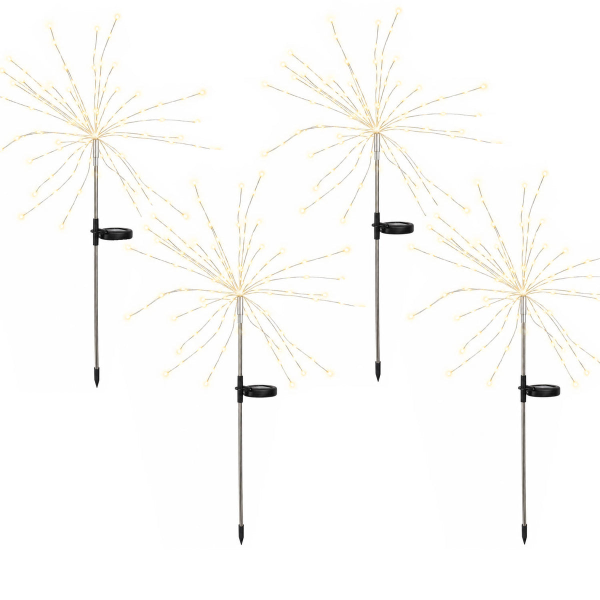 Lot de 4 balises solaires à piquer effet feu d'artifice micro LED blanc chaud 4x FIREWORKS SPIKE H97cm