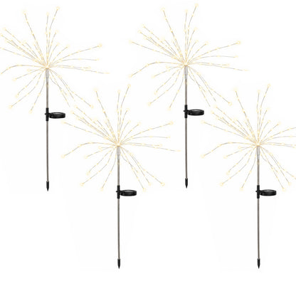 Lot de 4 balises solaires à piquer effet feu d'artifice micro LED blanc chaud 4x FIREWORKS SPIKE H97cm
