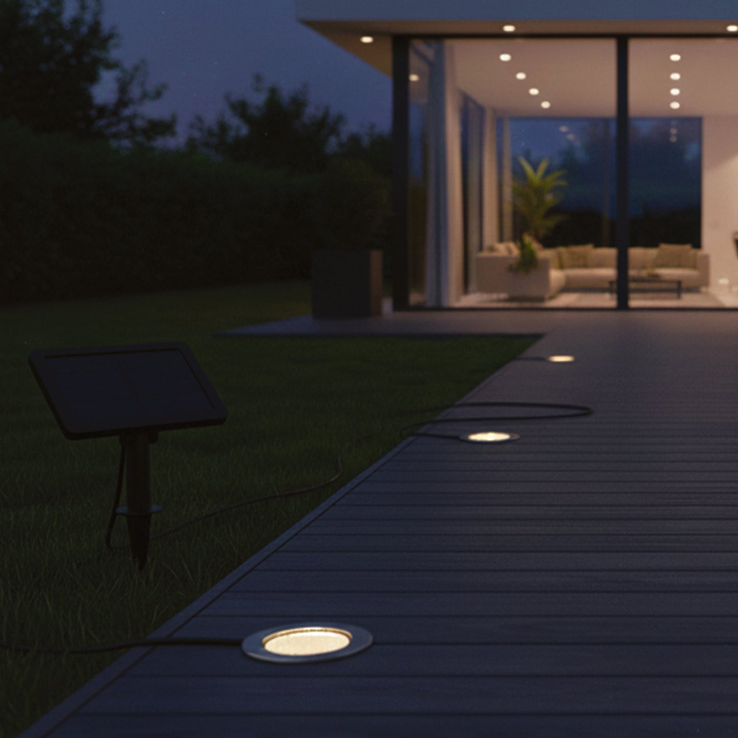 3 Spots Solaires bord de piscine avec Panneau solaire déporté 3x SOLPOOL LED Blanc chaud H10cm