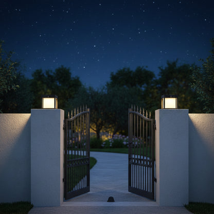 Borne lumineuse carré pour pilier de portail avec détecteur de mouvement PILARO BLACK LED blanc chaud 15cm