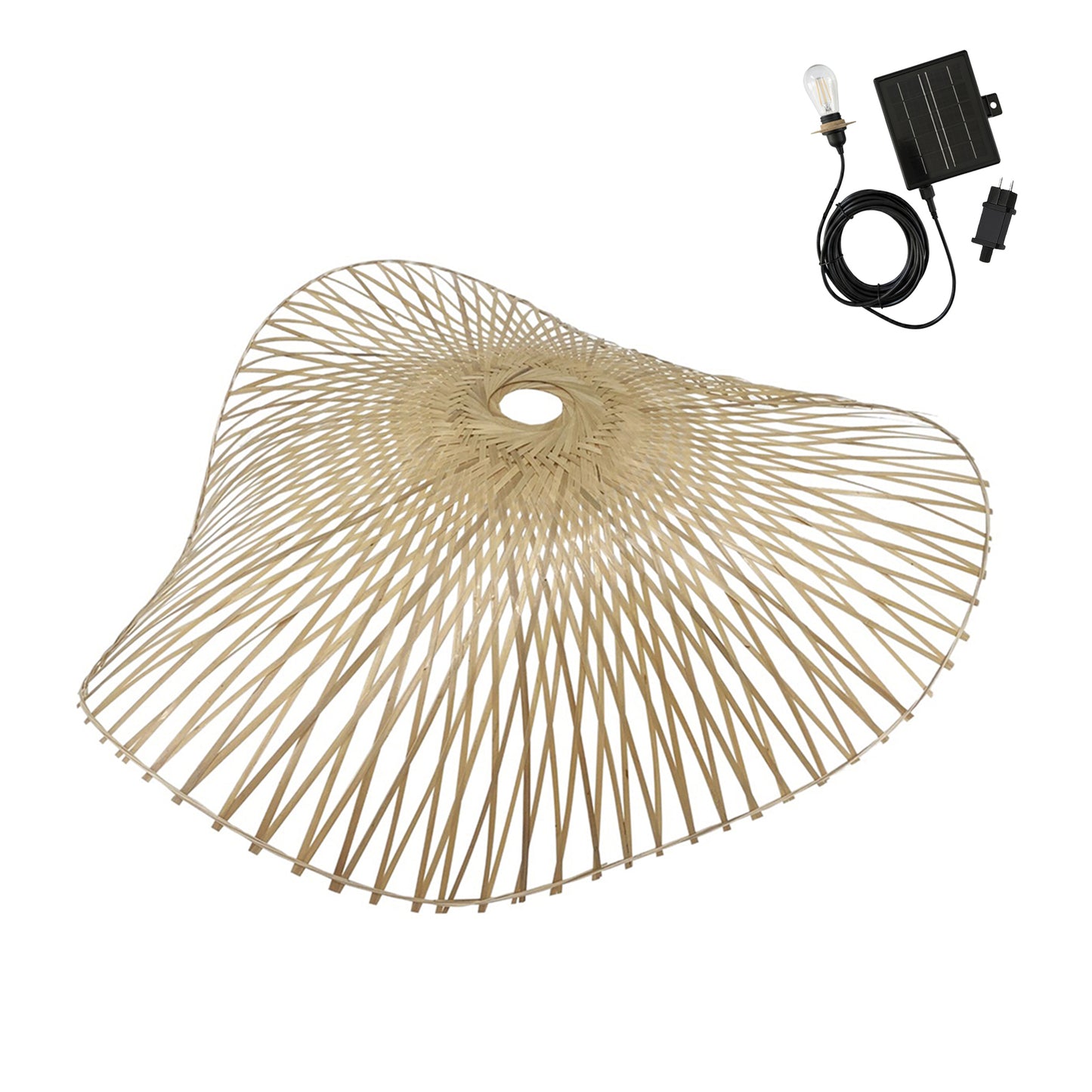 Suspension solaire LAIA SOLAR en bambou naturel avec câble hybride secteur et solaire 5m de longueur