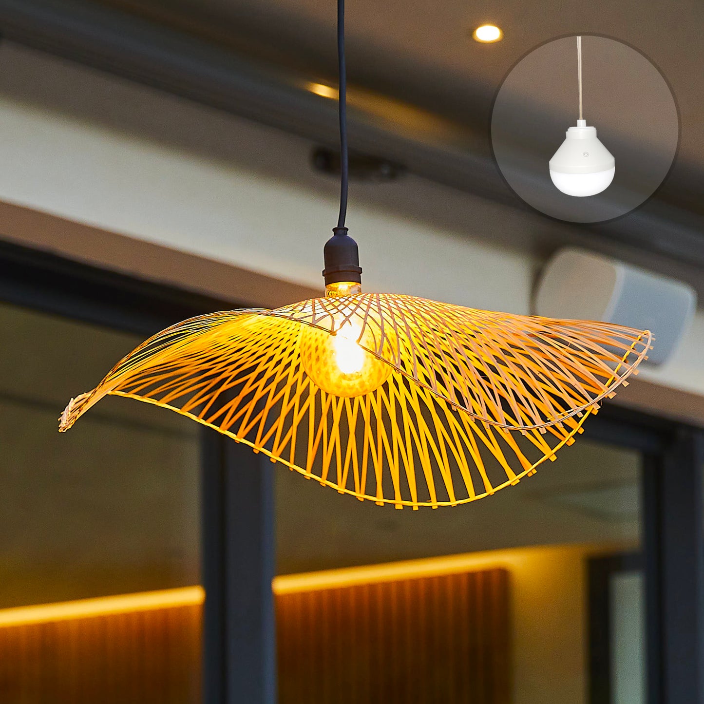 Suspension LAIA NOMAD en bambou naturel style bohème avec ampoule LED nomade