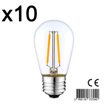 Lot de 10 Ampoule filament LED E27 blanc chaud XENA E27 S45 2W H10cm