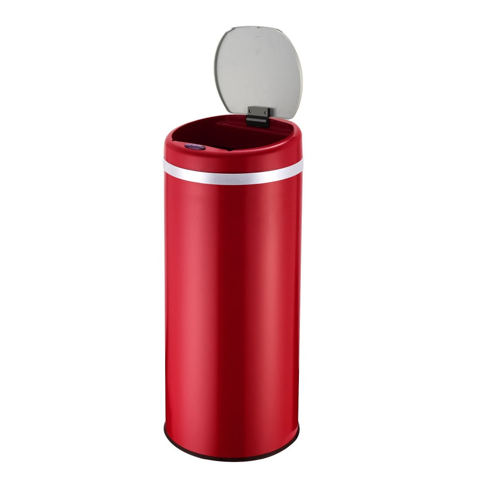 Poubelle de cuisine automatique 42L SOHO Rouge mat en acier INOX avec cerclage - REDDECO.com