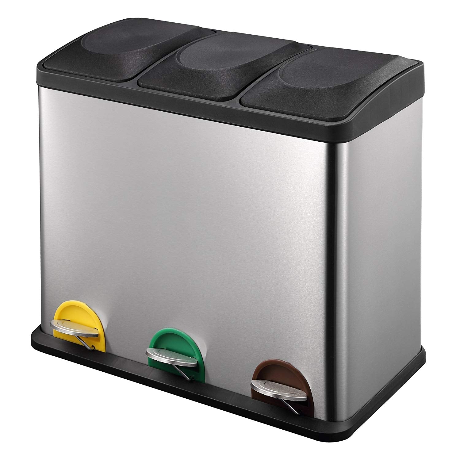 Poubelle de cuisine à pédale tri sélectif 45L (3x15L) ZOE en acier Inox avec seau - REDDECO.com