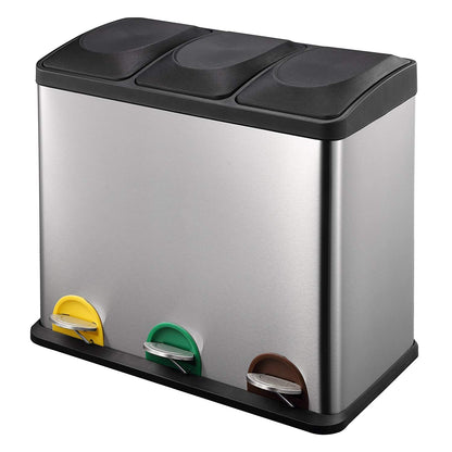 Poubelle de cuisine à pédale tri sélectif 45L (3x15L) ZOE en acier Inox avec seau - REDDECO.com